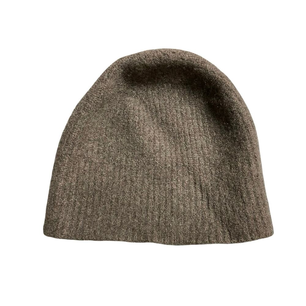 Quince Women's Brown 100% Cashmere Ribbed Knit Winter Snow Bonnet Beanie M/L